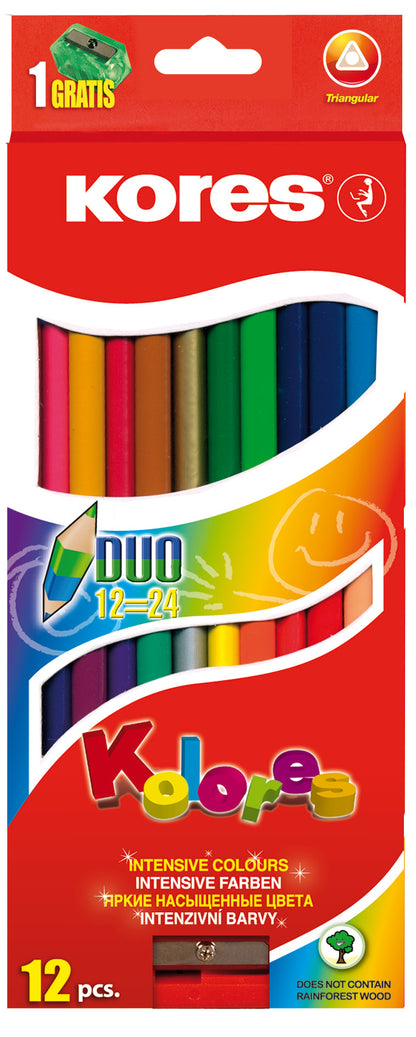 Triangular double colored pencils KORES KOLORES DUO, 12 pcs.