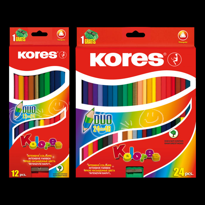 Triangular double colored pencils KORES KOLORES DUO, 12 pcs.