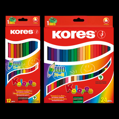 Triangular double colored pencils KORES KOLORES DUO, 12 pcs.