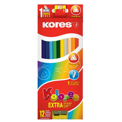 KORES KOLORES triangular colored pencils, 12 colors with sharpener