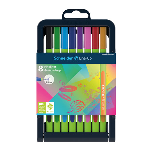 Rašikliai SCHNEIDER LINE-UP 0.4 mm, žalias korpusas, 8 spalvų rinkinys