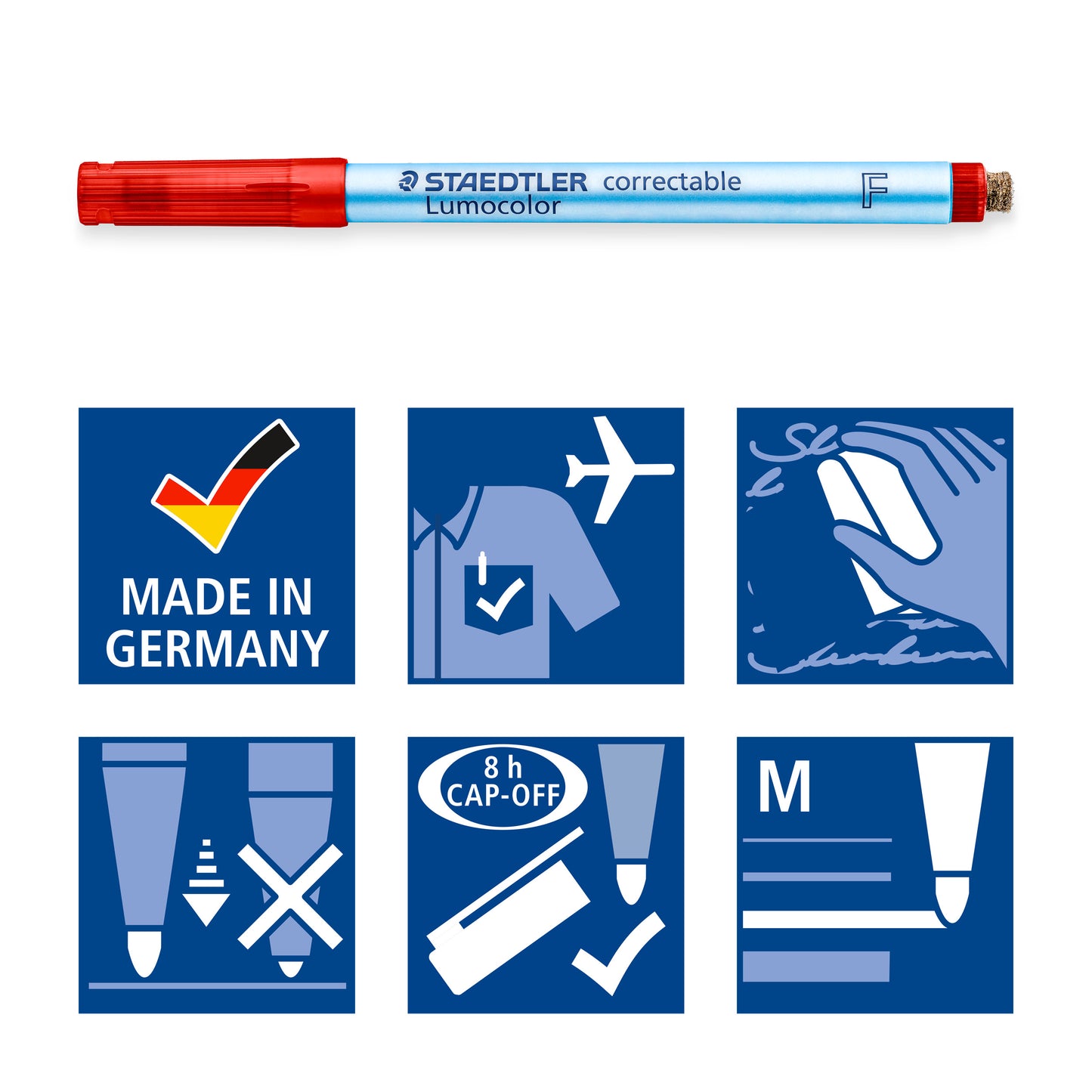 Dry erase correction marker STAEDTLER Lumocolor F, 0.6 mm line, red.