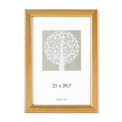 Photo frame, plastic, A4, 21x29.7 cm, gold color.