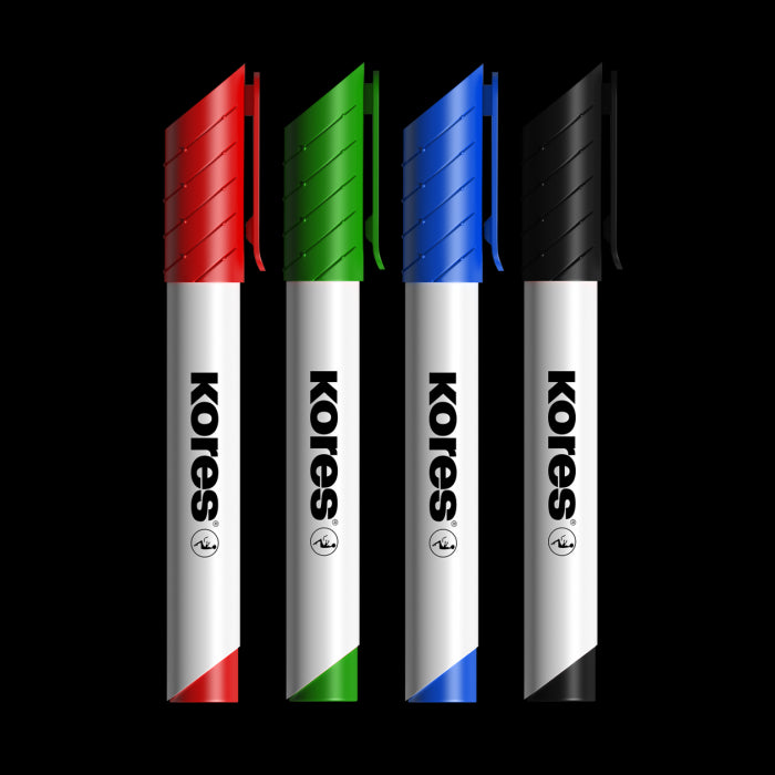 Whiteboard marker set KORES K-Marker XW1 oval tip, 4 colors + eraser