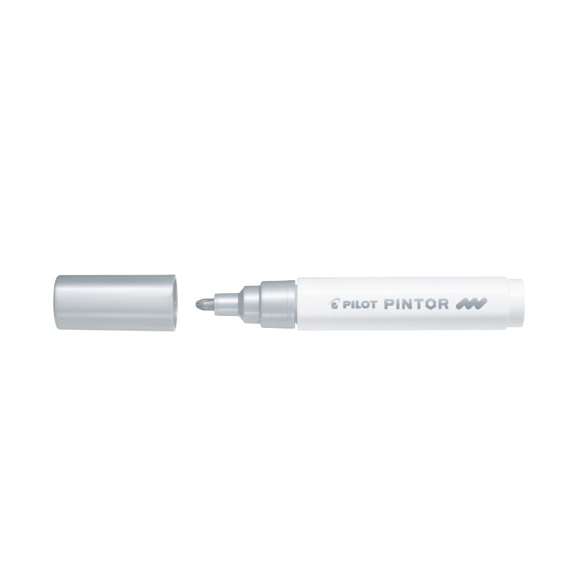 Permanent marker PILOT PINTOR 1.4 mm, round tip, silver color.