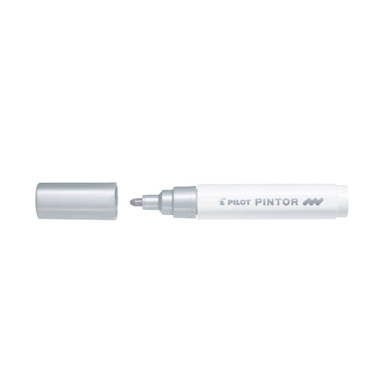 Permanent marker PILOT PINTOR 1.4 mm, round tip, silver color.