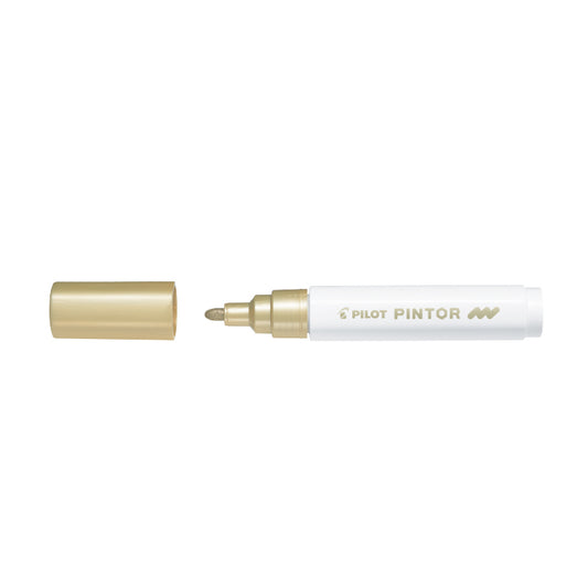 Permanent marker PILOT PINTOR 1.4 mm, round tip, gold color.