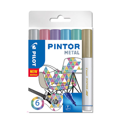 Permanentinis žymeklis PILOT PINTOR METALLIC 1.0mm, apvali galvutė,  6 sp. komplektas
