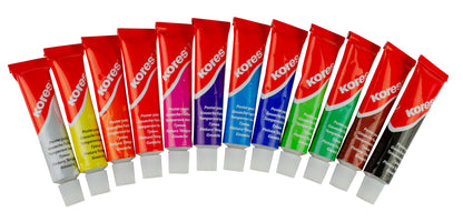 Tempera dažai KORES, 12 ml tubelėse, 12 spalvų rinkinys