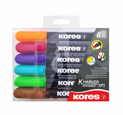 Permanent marker KORES XP2, round tip, 6-color set