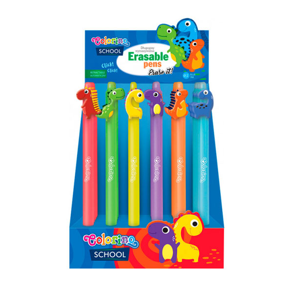 Automatinis trinamas rašiklis COLORINO su dinozaurais, įvairių spalvų, 0,5 mm
