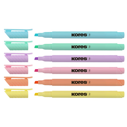 Teksto žymekliai KORES HIGH LINER PASTEL 6 spalvų rinkinys