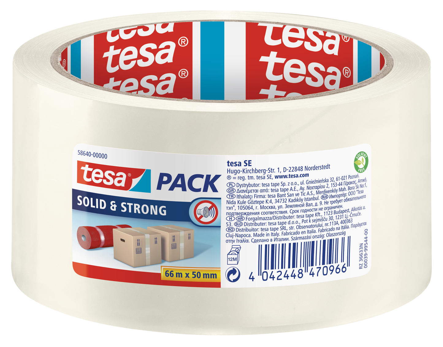 Silent Strong and sturdy packaging tape TESA PACK Solid and Strong, 50mm x 66m, transparent