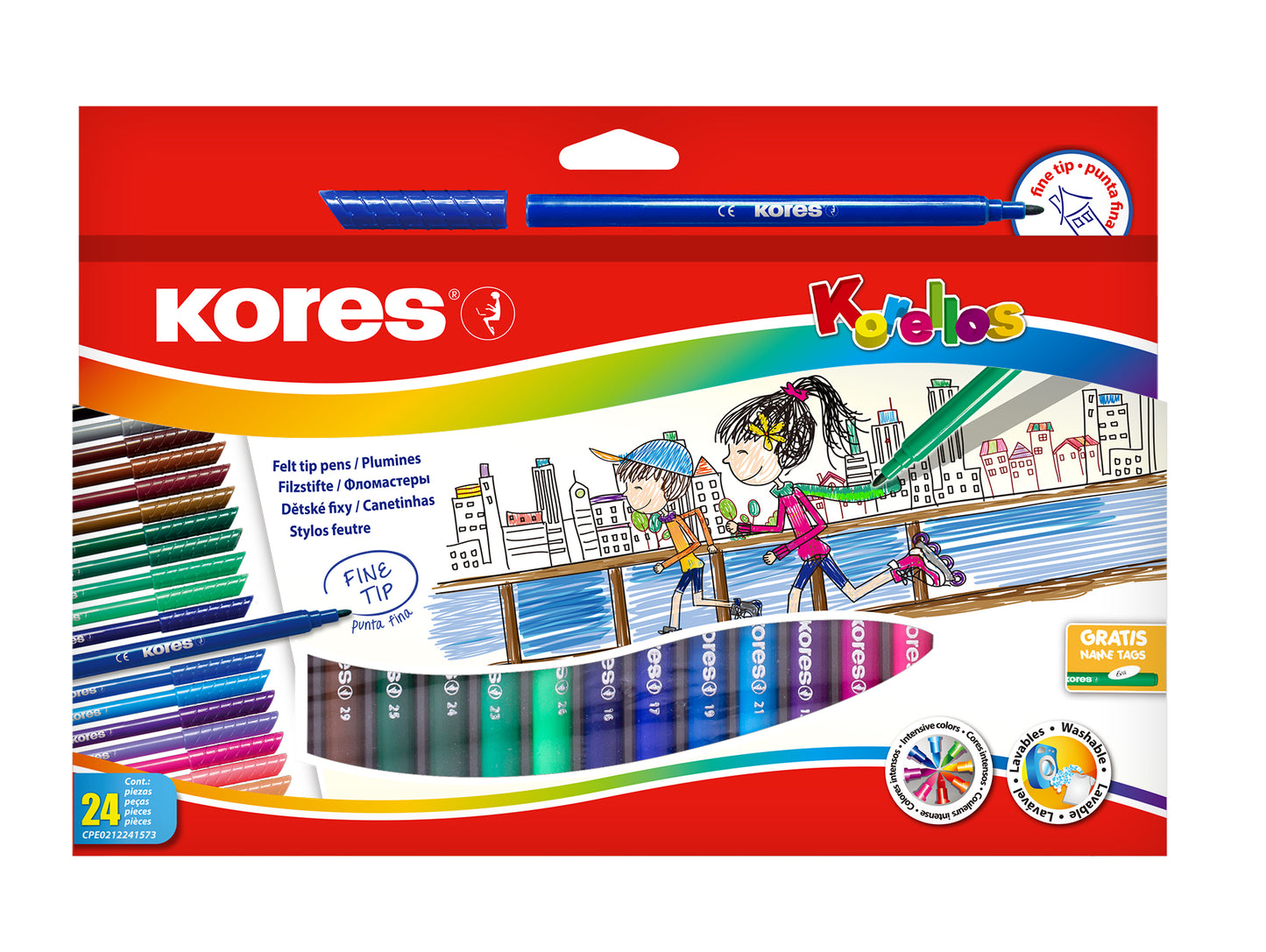 Flomasteriai KORES FINE TIP, 24 spalvų