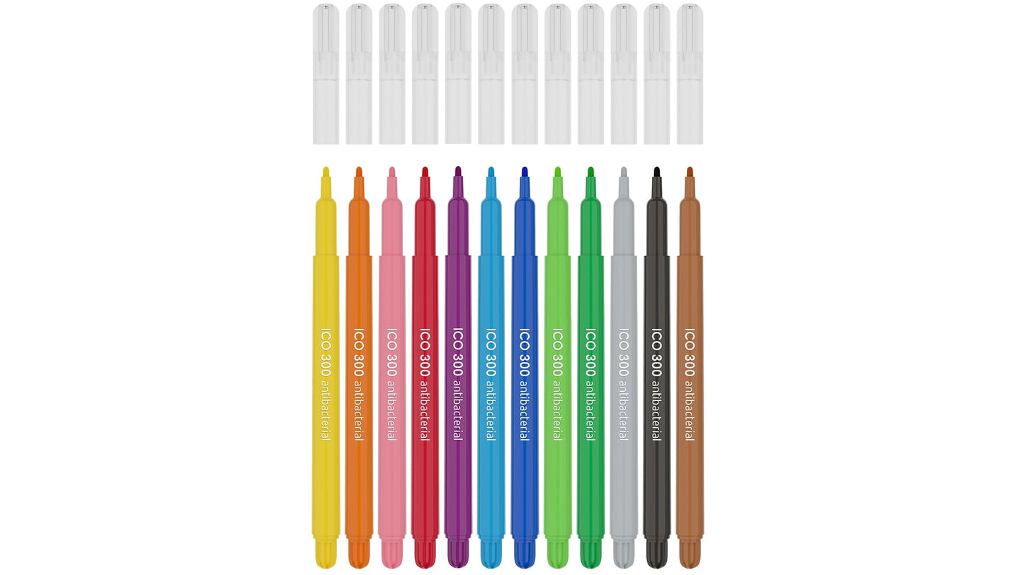 Flomasteriai ICO, antibakteriniai, 12 spalvų