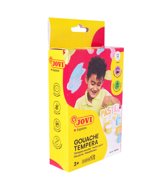 Guašas JOVI TEMPERA, 35 ml, 6 pastelinių spalvų rinkinys su teptuku