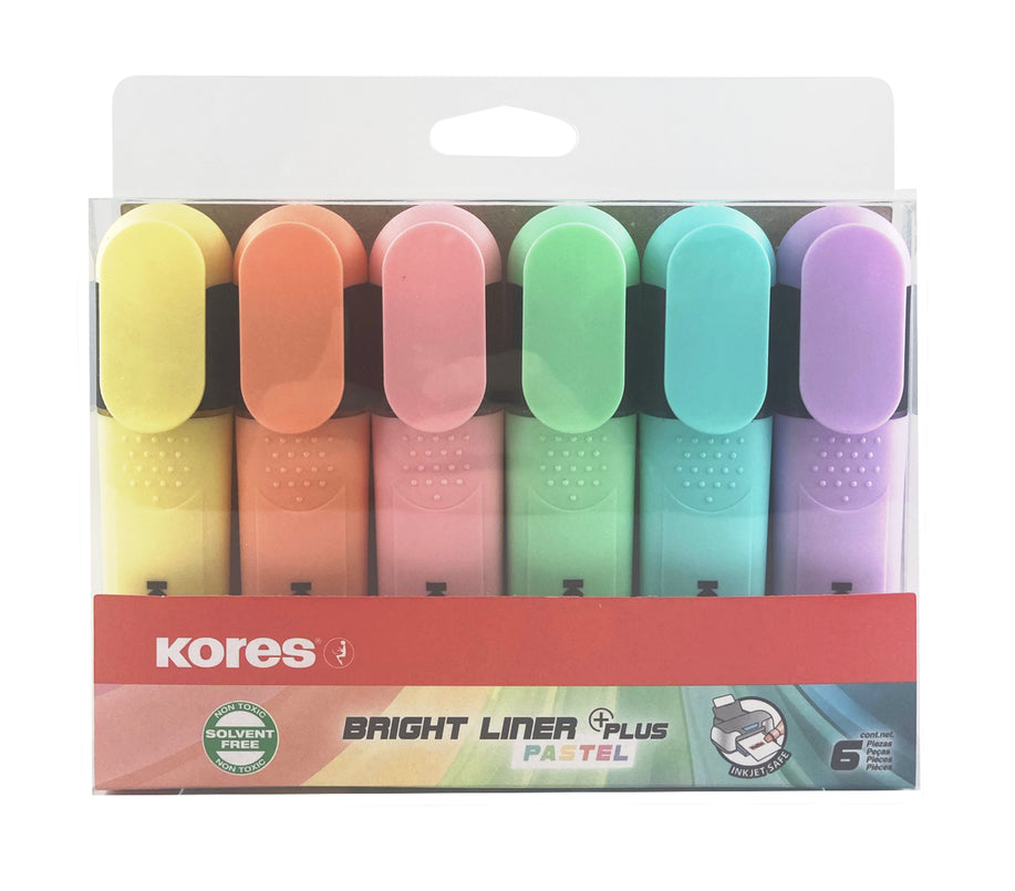KORES BRIGHT LINER PLUS text marker set, 6 pastel colors