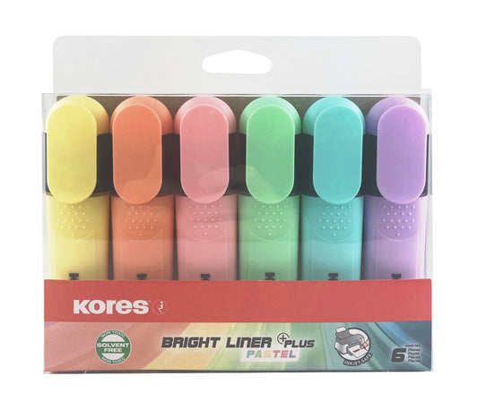 KORES BRIGHT LINER PLUS text marker set, 6 pastel colors