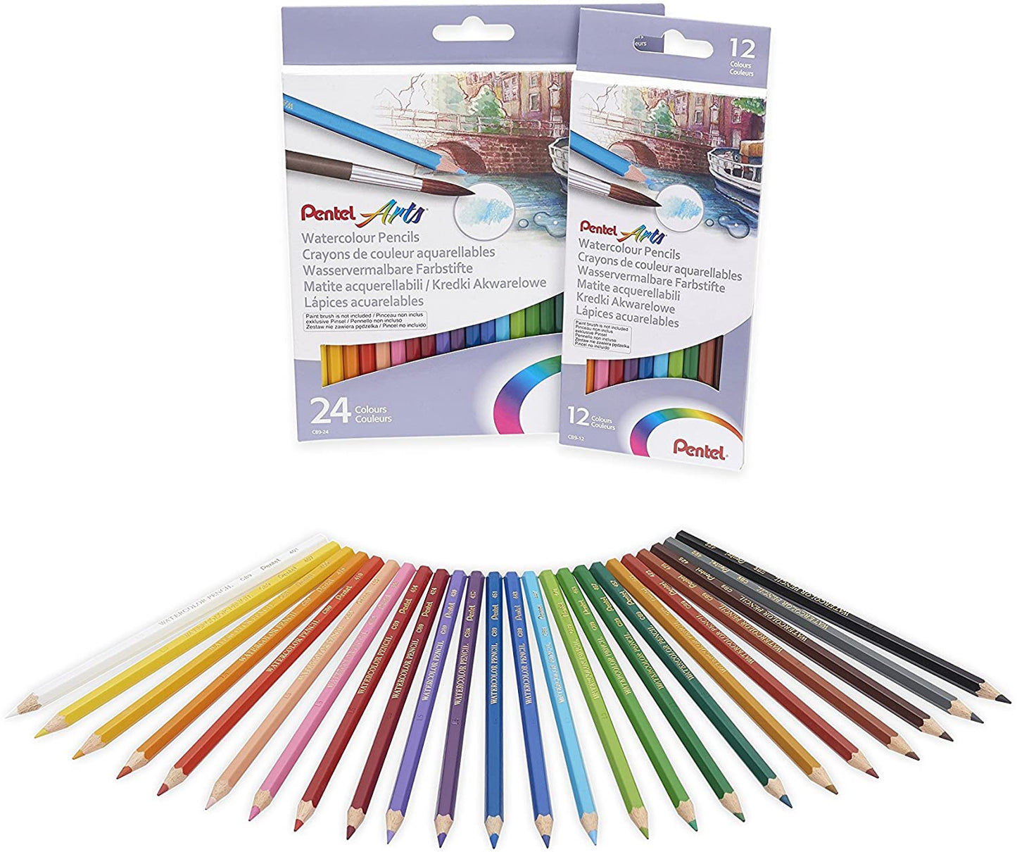 Spalvoti pieštukai PENTEL ARTS, šešiabriauniai, akvareliniai, 24 vnt.