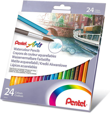 Spalvoti pieštukai PENTEL ARTS, šešiabriauniai, akvareliniai, 24 vnt.