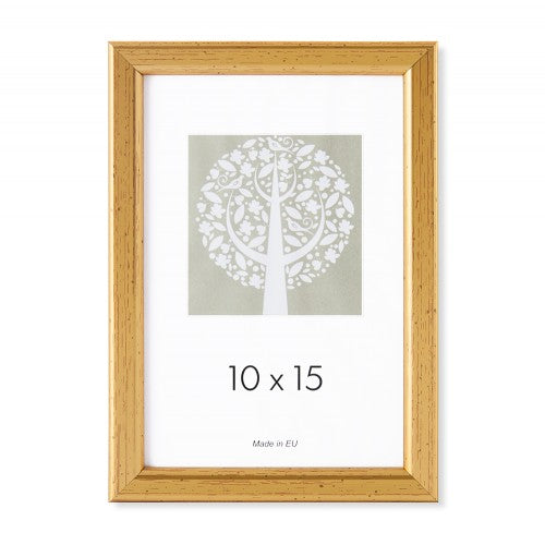 Photo frame, plastic, A6, 10 x 15 cm, gold color.