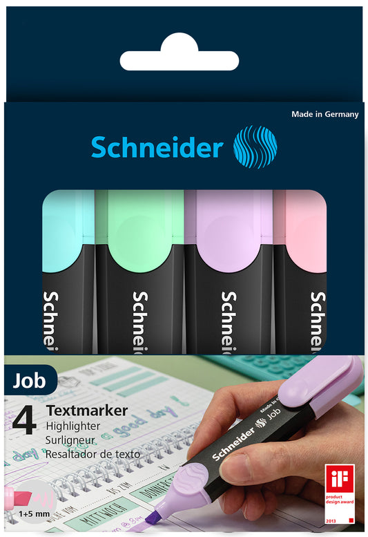 Teksto žymekliai SCHNEIDER JOB, 1-5 mm, 4 pastelinių spalvų rinkinys