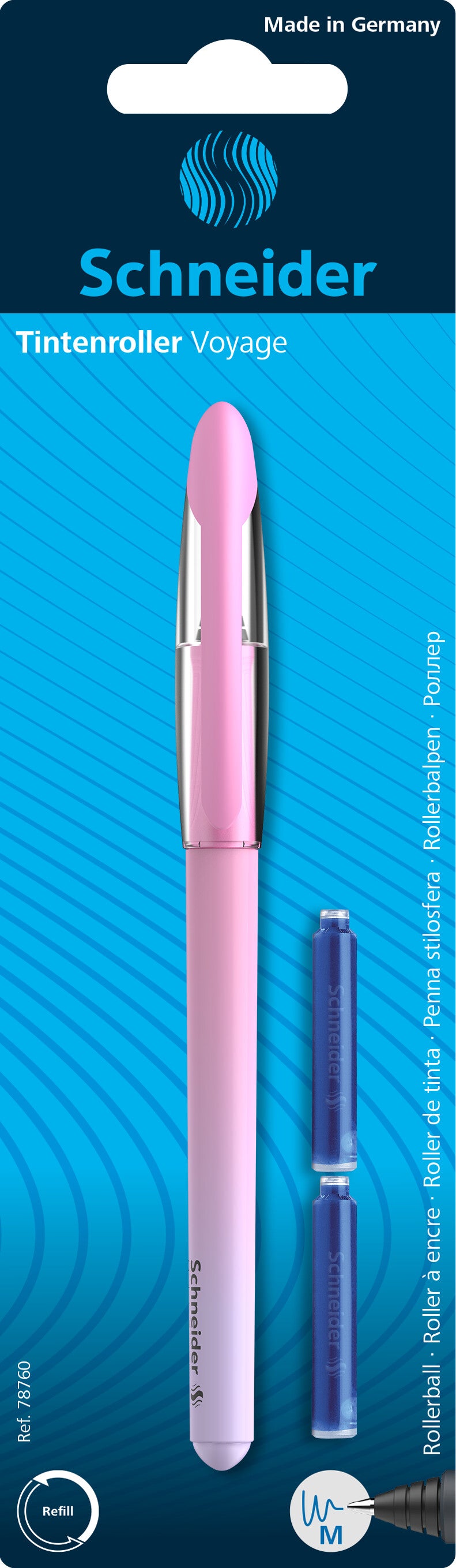 Kapsulinis rašiklis SCHNEIDER VOYAGE , 0,7mm, įvairių sp. Korpusas, blisteryje
