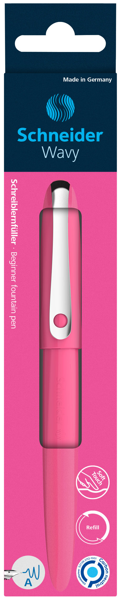Plunksnakotis SCHNEIDER Wavy A, dešiniarankiams ir kairiarankiams, rožinės spal. korpusas, blisteryje