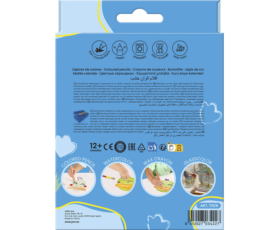 Spalvoti pieštukai MY FIRST, 6 spalvos,  keturi viename su drožtuku