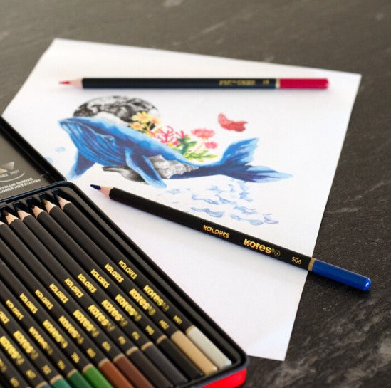 Spalvotų pieštukų rinkinys KORES KOLORES, metalinėje dežutėje, 50 vnt.