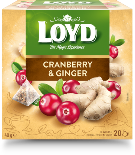 Herbal and fruit tea LOYD, cranberry and ginger flavor, 20 x 2g