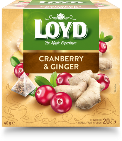 Herbal and fruit tea LOYD, cranberry and ginger flavor, 20 x 2g