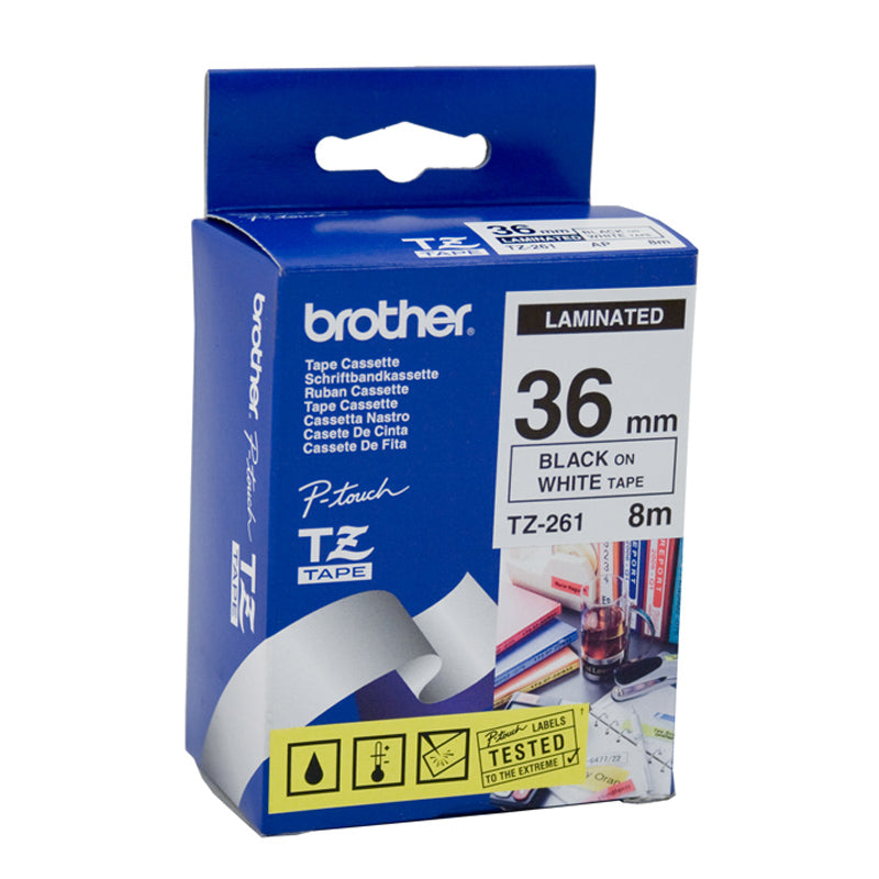 Tape BROTHER TZE-261, Black on White, Plastic