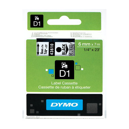 Tape Dymo 43610 6mmx7m black/clear base