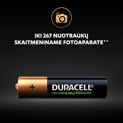 „Duracell Recharge 900 mAh“ AAA baterijos, 4 baterijų pakuotė