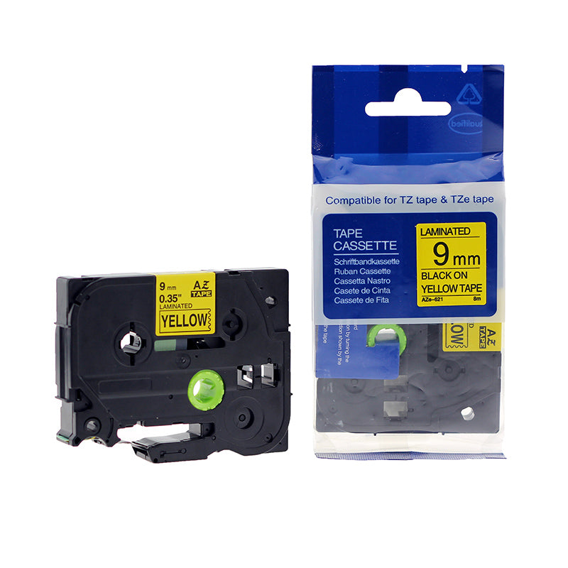 Tape BROTHER TZE-621, 9 mm x 8 m, black on yellow