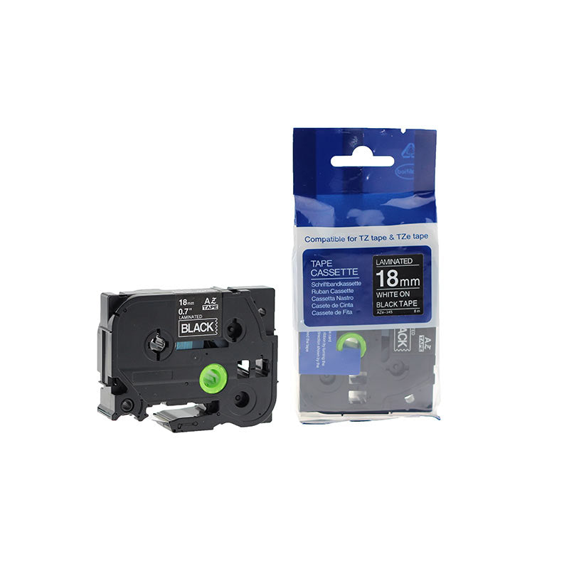 Tape BROTHER TZE-345, 18 mm x 8 m, white on black, plastic