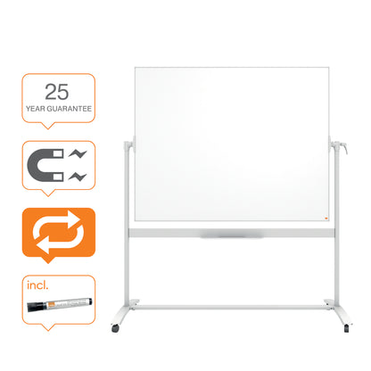 Double-sided reversible enamel magnetic board NOBO 120x150 cm, mobile stand, white