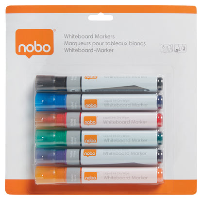 Whiteboard markers NOBO Liquid Ink, 6 pcs., assorted colors