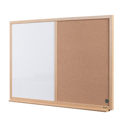 Baltoji magnetinė ir kamštinė lenta BI-OFFICE EARTH Combo 90x60, ąžuolo rėmas