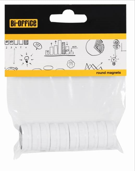 Antimicrobial magnets BI-OFFICE 20 mm, 10 pcs., extra strong, white.