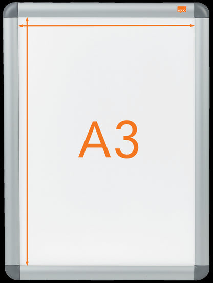 Informacinis rėmelis Nobo A3, atlekiamais kraštais, aliuminio rėmas