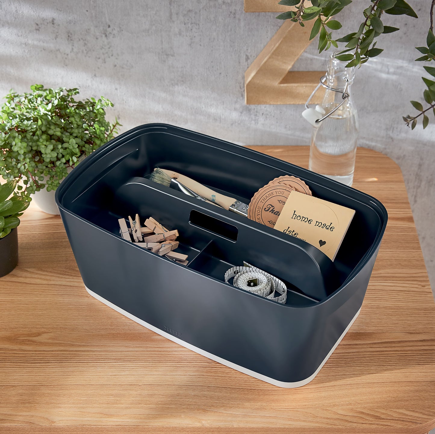 Daiktadėžė Cosy L:MyBox su skyriais, maža, pilkos sp.