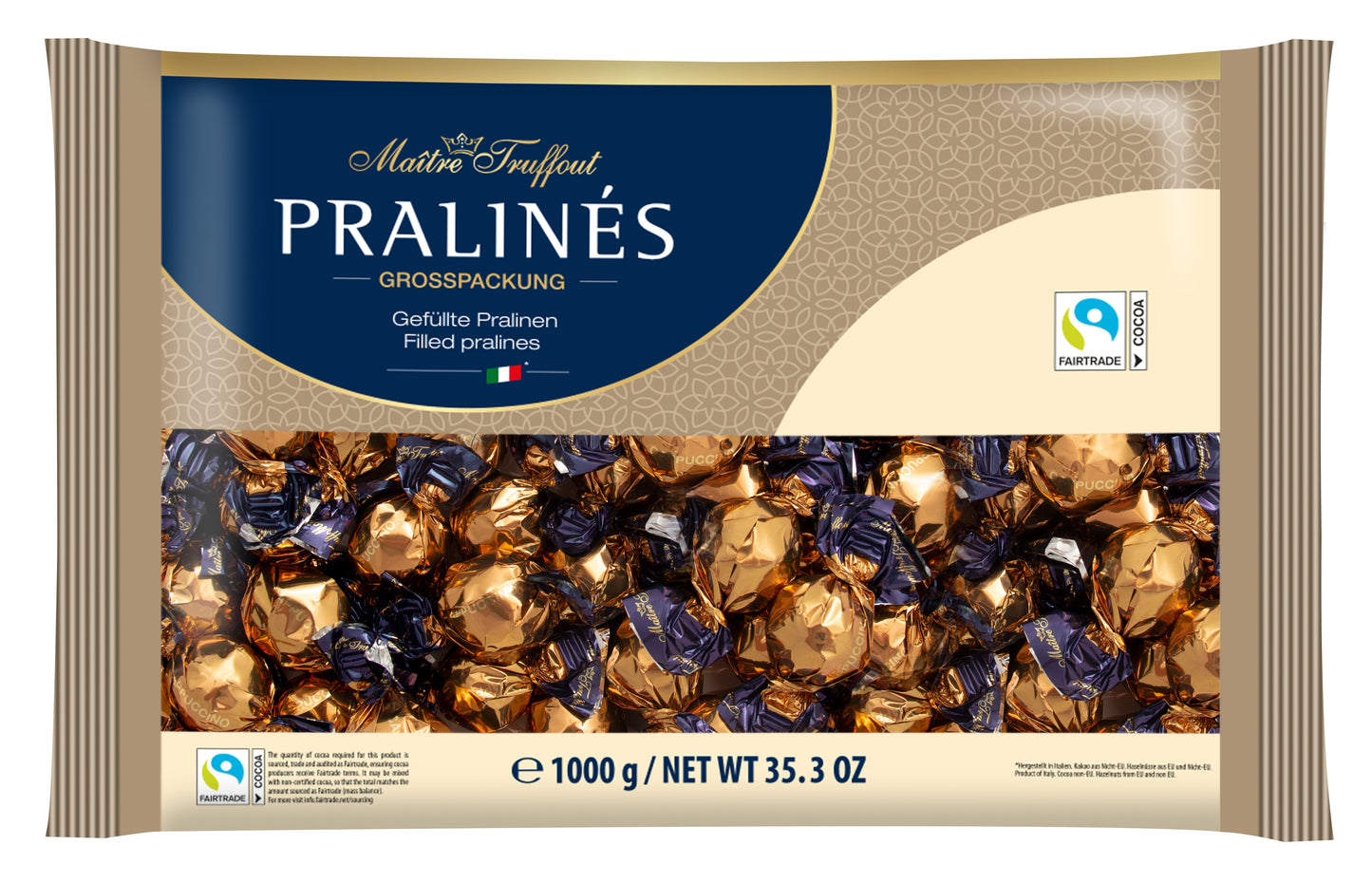 Chocolate candies PRALINES, with cappuccino-flavored filling, 1 kg