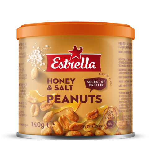Roasted peanuts with honey and salt ESTRELLA, metal container, 140 g