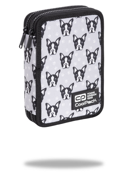 Shaped two-compartment pencil case with accessories CoolPack Jumper XL French Bulldogs