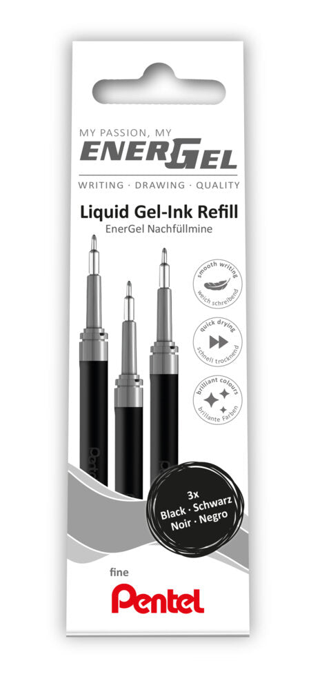 Gelinės šerdelės PENTEL Energel F, 3 vnt., juodos sp.