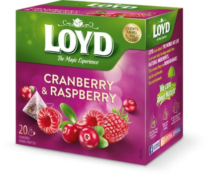 Herbal and fruit tea LOYD, cranberry and raspberry flavor, 20 x 2g