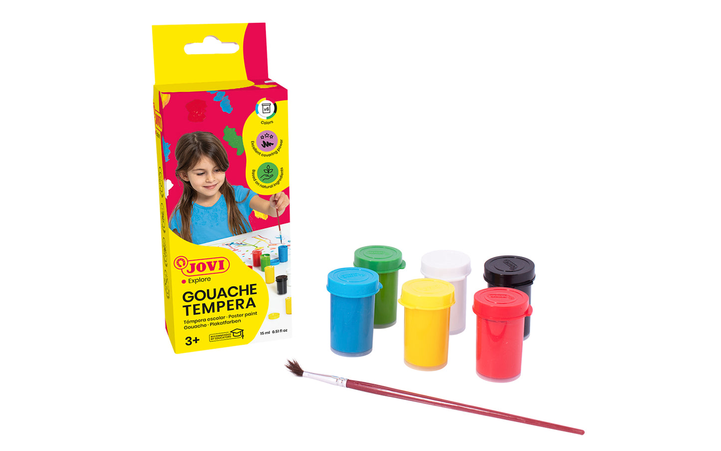 Guašas tempera JOVI, 15ml, 6 spalvų rinkinys + teptukas