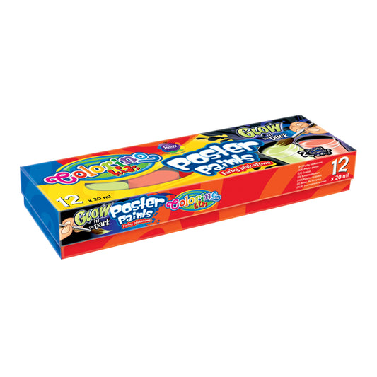 Gouache Colorino Kids, 12 colors (2 glow-in-the-dark colors), 20 ml